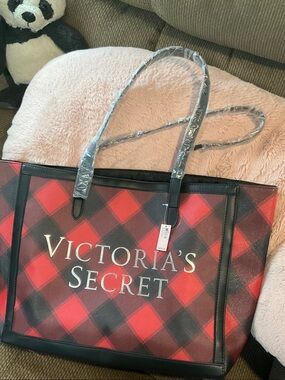 Victoria's Secret Red and Black Plaid Shopper Tote